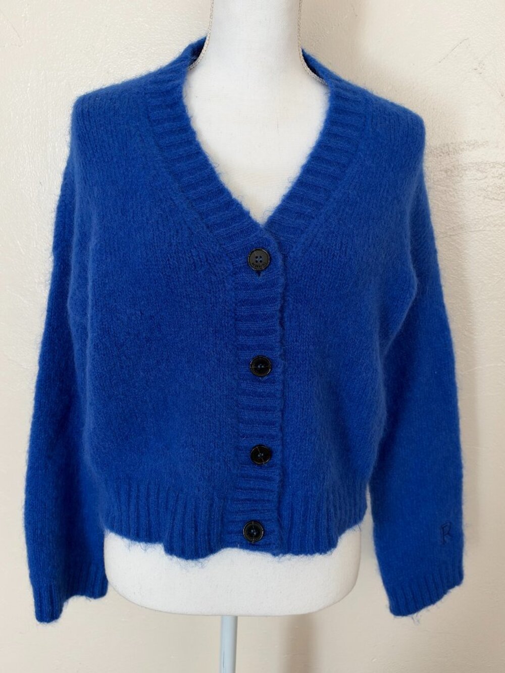 Roseanna Cobalt Blue Mohair Blend V-Neck Cardigan — Size 38